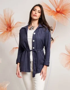 Giacca camicia in denim gessato
