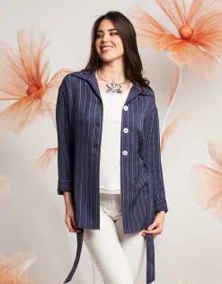 Giacca camicia in denim gessato
