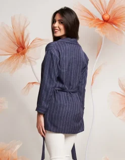 Giacca camicia in denim gessato