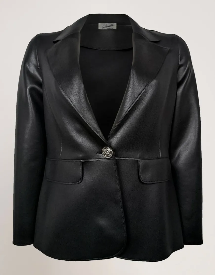 Giacca effetto ecopelle con revers e pattine