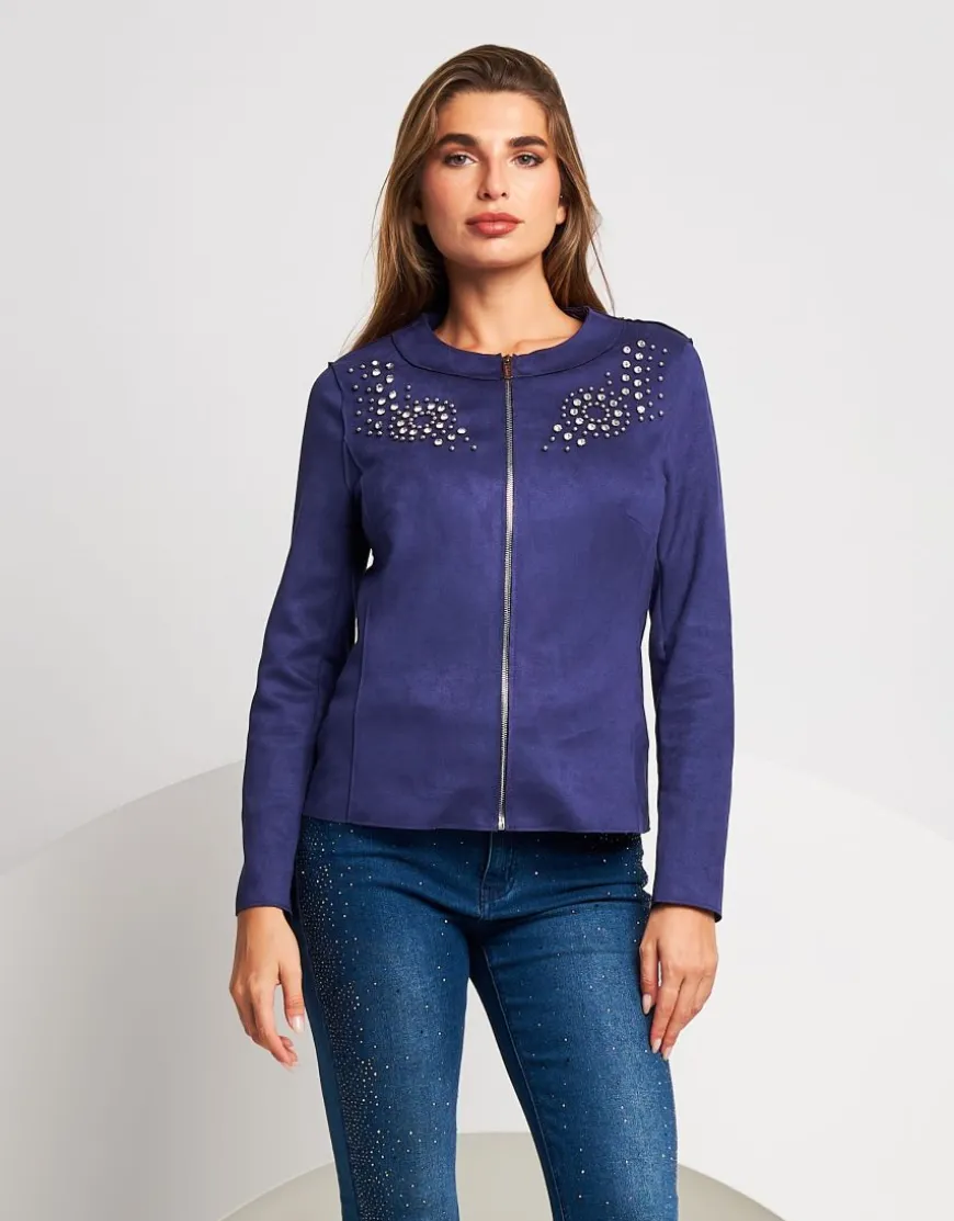 Giacca in ecosuede con zip e applicazioni