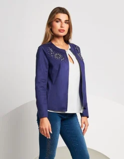 Giacca in ecosuede con zip e applicazioni