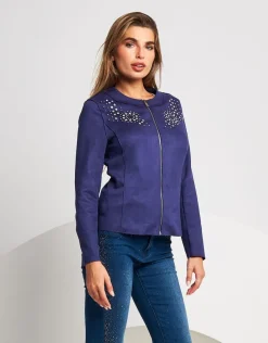 Giacca in ecosuede con zip e applicazioni