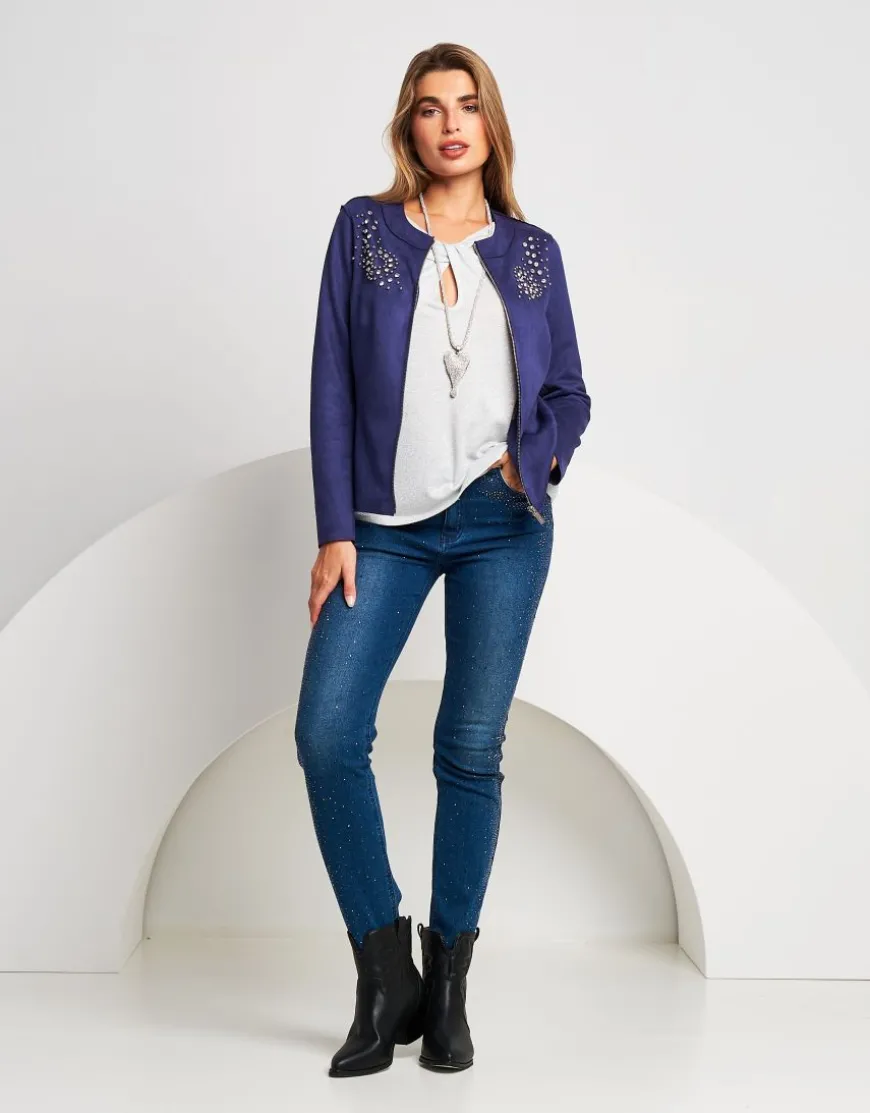 Giacca in ecosuede con zip e applicazioni