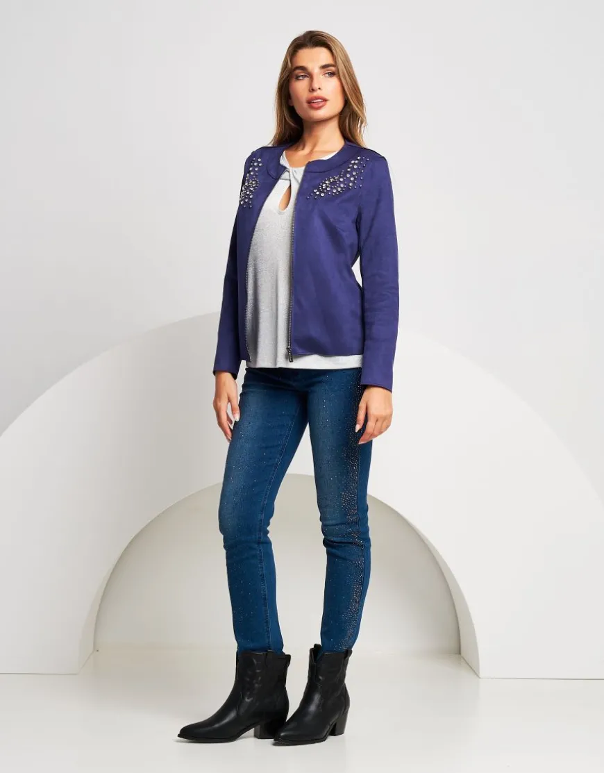 Giacca in ecosuede con zip e applicazioni