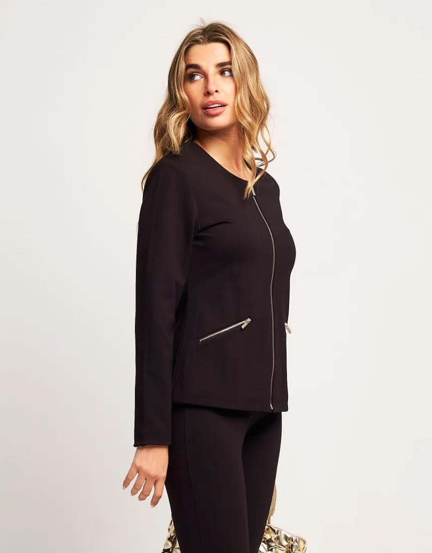 Giacca in punto Milano con zip dorate