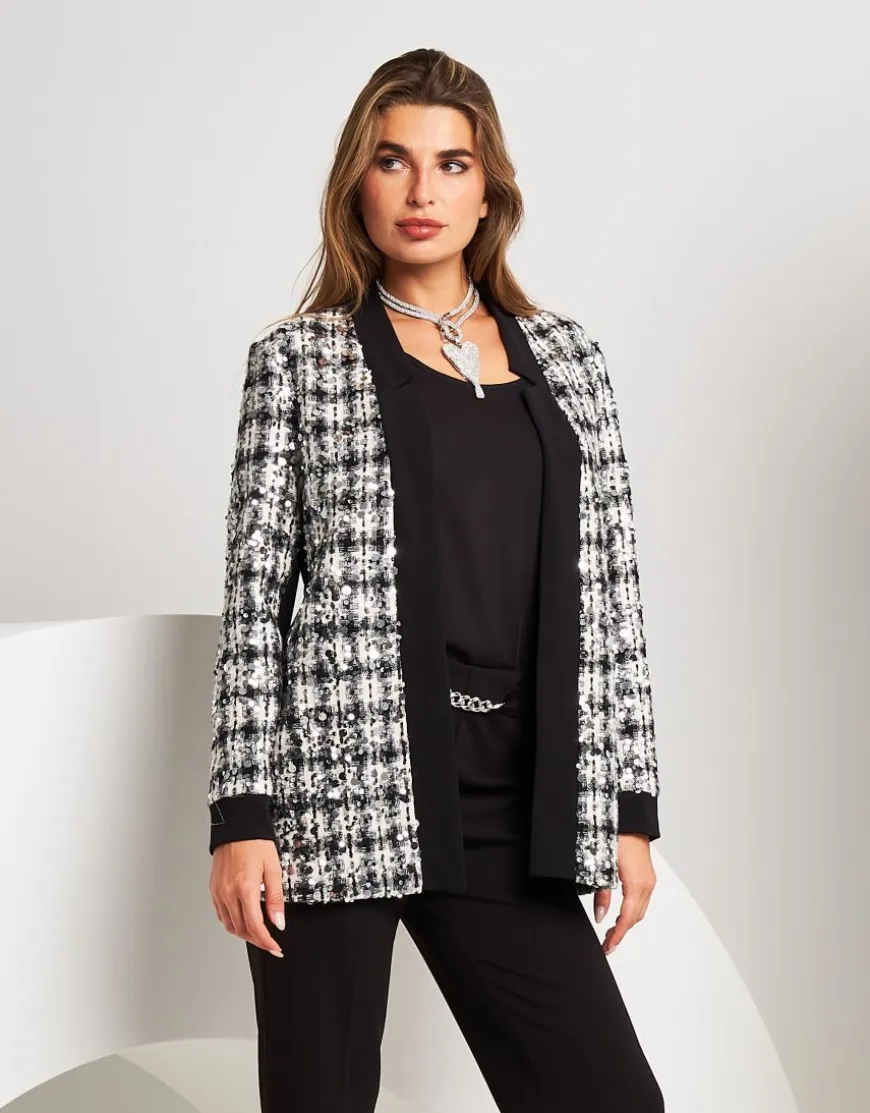 Giacca lunga bouclé con paillettes