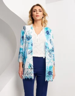 Giacca lunga cielo con pizzo