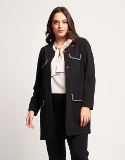 Giacca lunga con pattine bordate fantasia