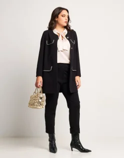 Giacca lunga con pattine bordate fantasia