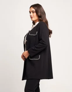 Giacca lunga con pattine bordate fantasia