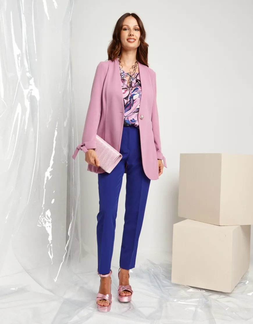 Giacca lunga rosa con laccetti