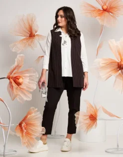 Gilet lungo fantasia gessato