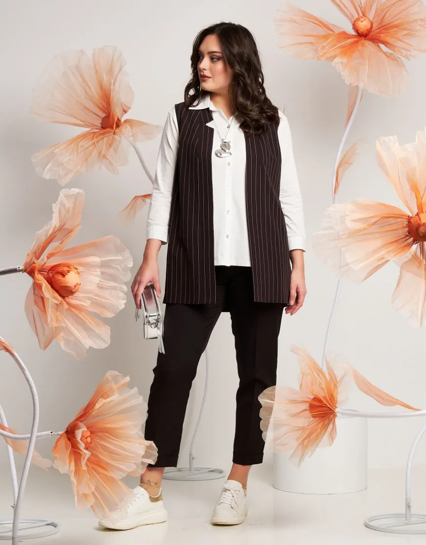 Gilet lungo fantasia gessato