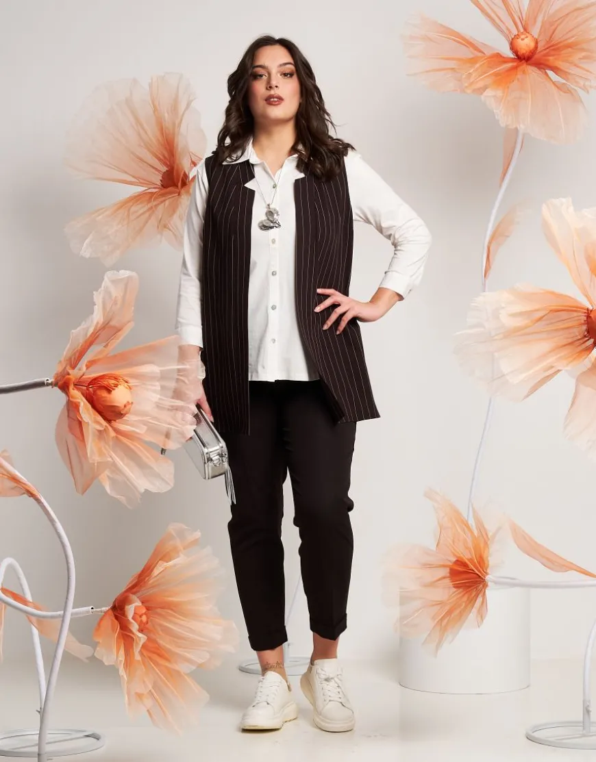Gilet lungo fantasia gessato