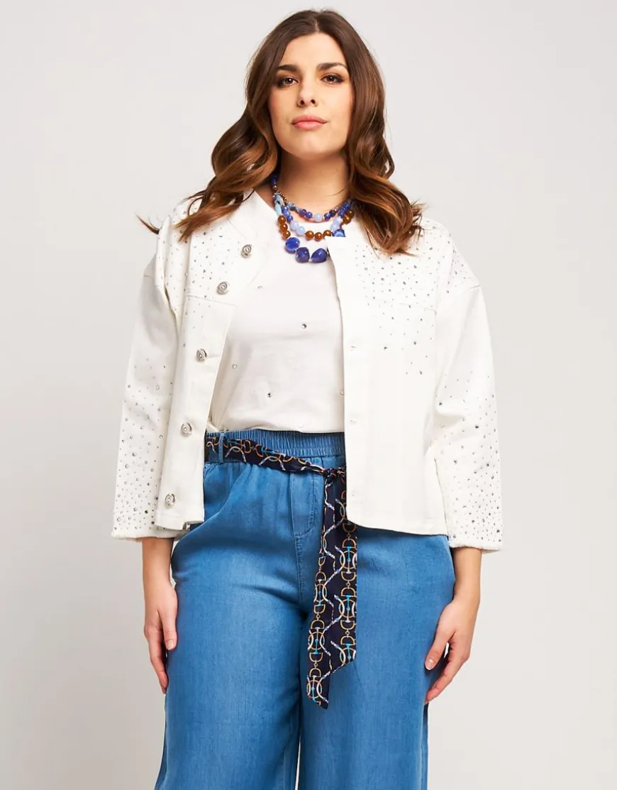 Giubbino di jeans bianco con strass