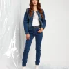Giubbino in jeans con catene oro