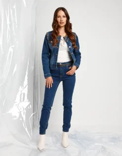 Giubbino in jeans con catene oro
