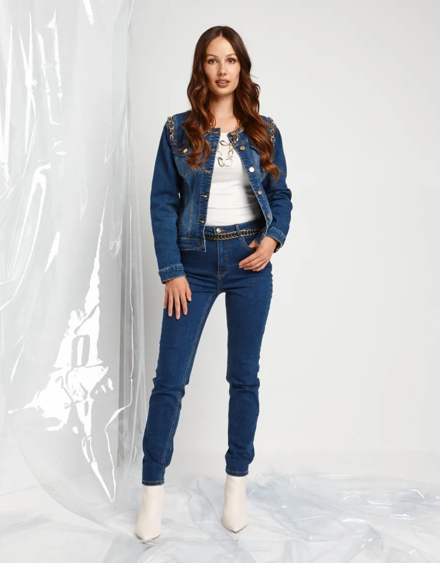 Giubbino in jeans con catene oro