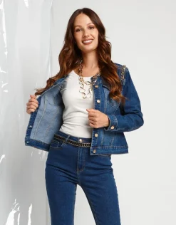 Giubbino in jeans con catene oro