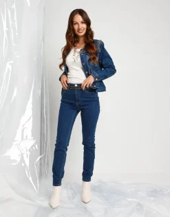 Giubbino in jeans con catene oro