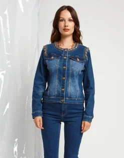 Giubbino in jeans con catene oro