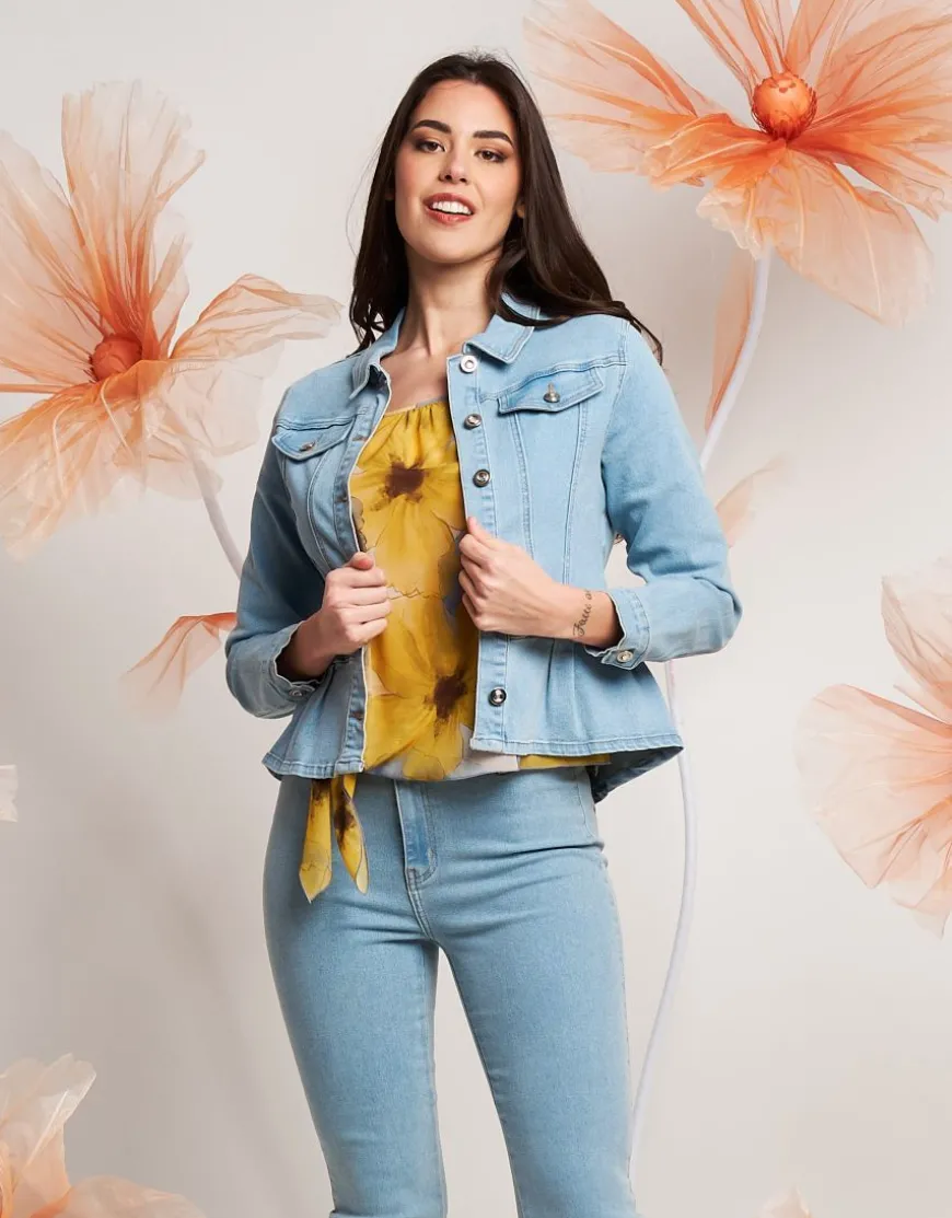 Giubbino in jeans con colletto e baschina