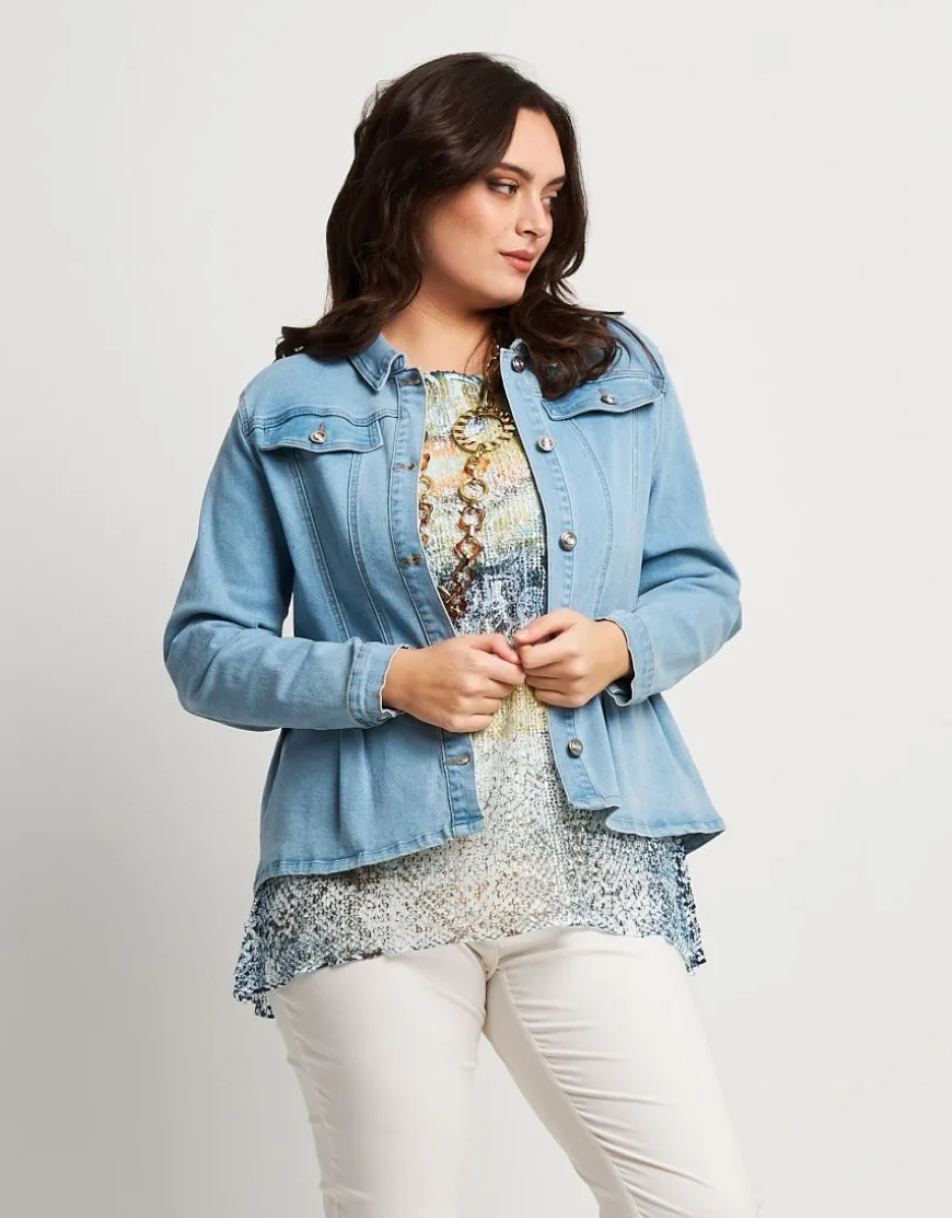 Giubbino in jeans con colletto e baschina