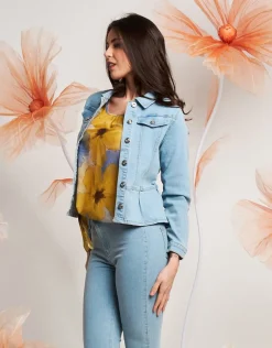 Giubbino in jeans con colletto e baschina