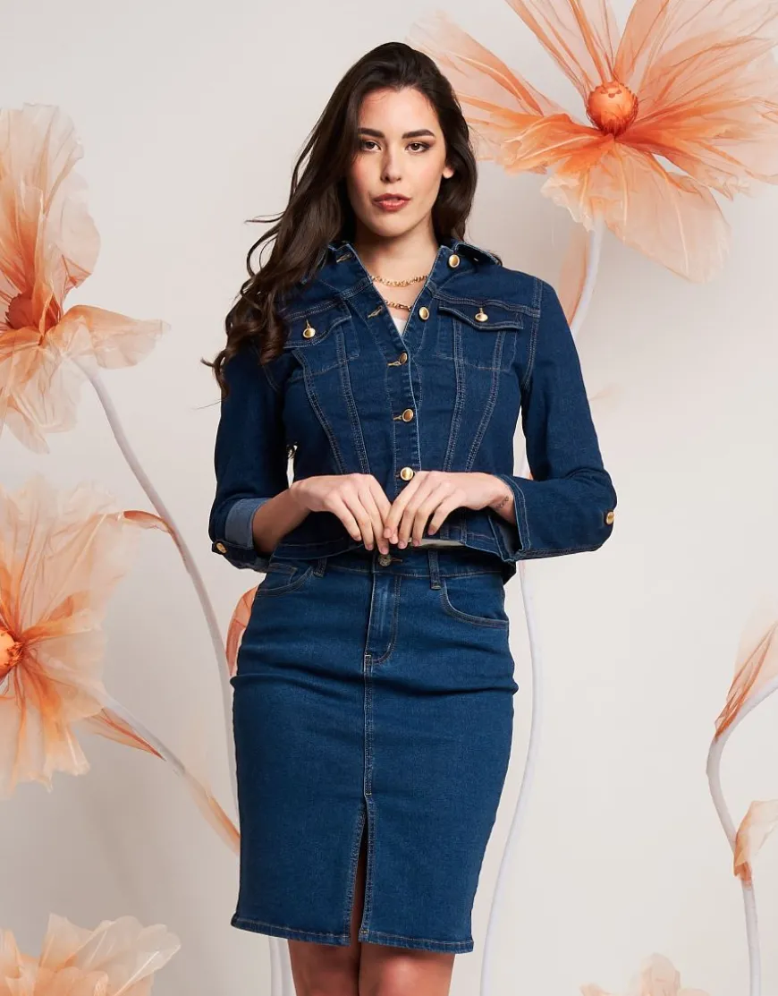Giubbino in jeans con colletto e taschini