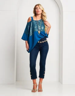 Jeans 5 tasche con spacco e bottoni