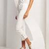 Jeans bianco con bottoni sul fondo
