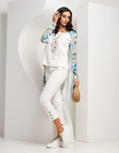 Jeans bianco con bottoni sul fondo