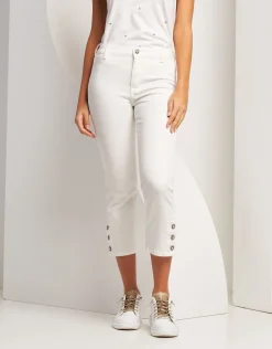 Jeans bianco con bottoni sul fondo