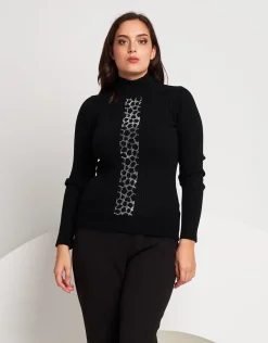 Lupetto riga in strass animalier