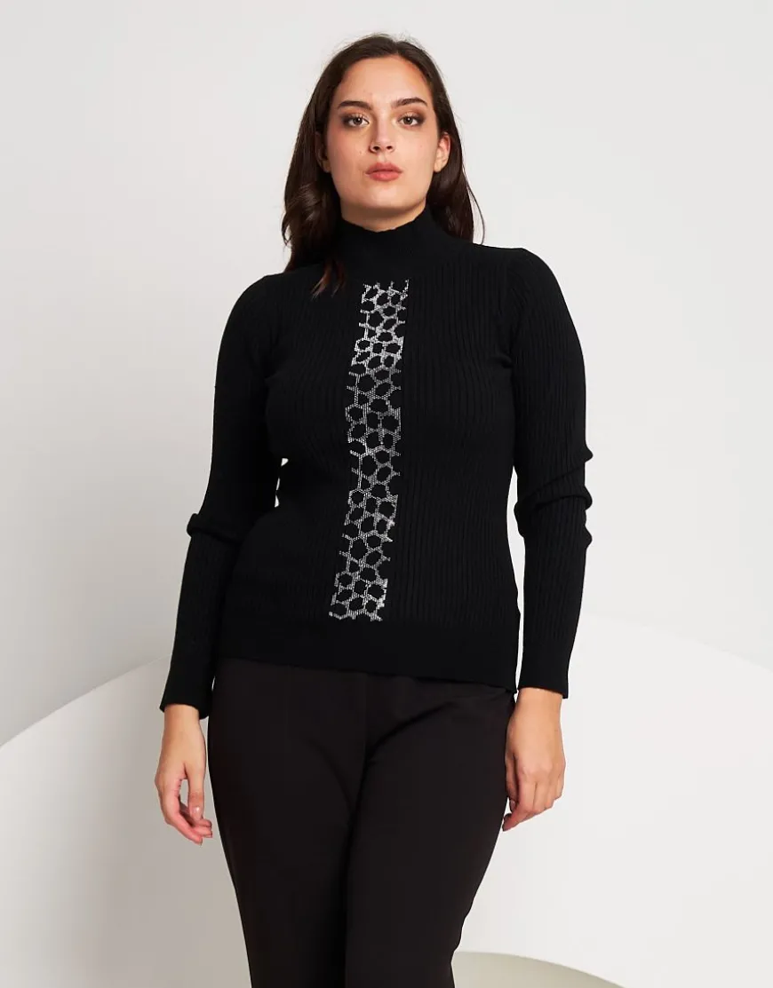 Lupetto riga in strass animalier