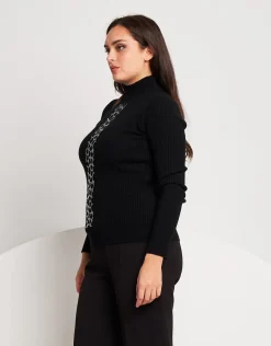 Lupetto riga in strass animalier