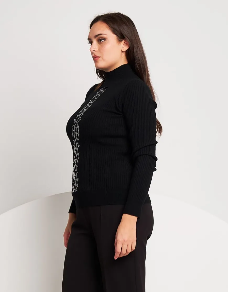 Lupetto riga in strass animalier