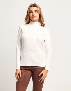 Maglia a coste con collo alto e strass