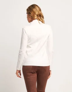 Maglia a coste con collo alto e strass