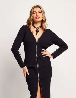 Maglia a coste con zip