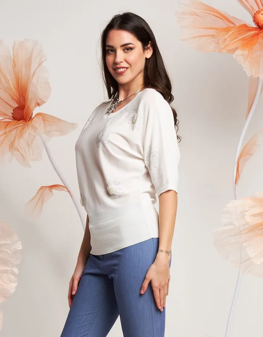 Maglia a pipistrello con applicazioni