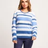 Maglia a righe con lurex e scollo a V
