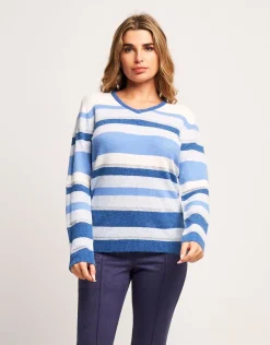 Maglia a righe con lurex e scollo a V
