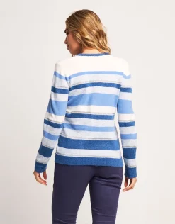 Maglia a righe con lurex e scollo a V