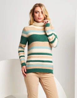 Maglia a righe con lurex e collo alto