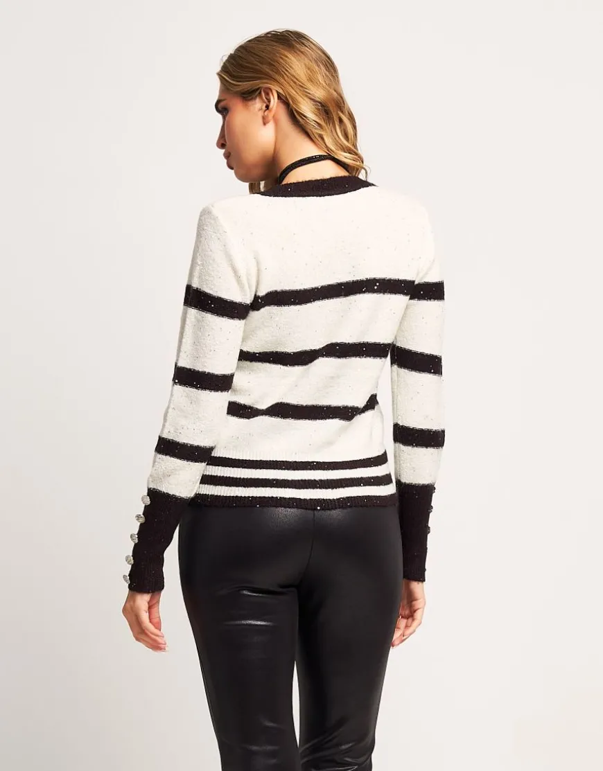Maglia a righe con paillettes e bottoni