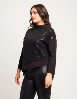 Maglia asimmetrica con ricamo in paillettes