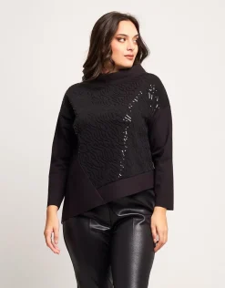 Maglia asimmetrica con ricamo in paillettes