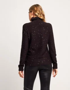 Maglia bicolore con collo alto e paillettes